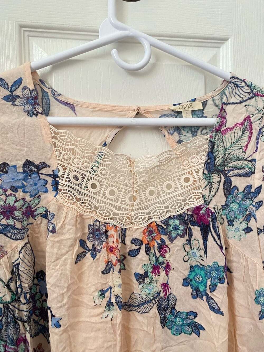 ODDI Pink Floral Boho Lace Inset Long Sleeve Blouse - Picture 4 of 12